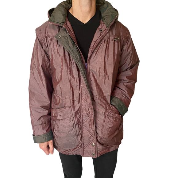 Vintage Fleet Street Purple Down Jacket Insulated Hooded Puffer Men Sz Large - Picture 1 of 7